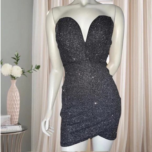 Windsor Size M | Silver Glitter  Strapless Mini Dress ( NEW WITH TAGS ) - Picture 16 of 16